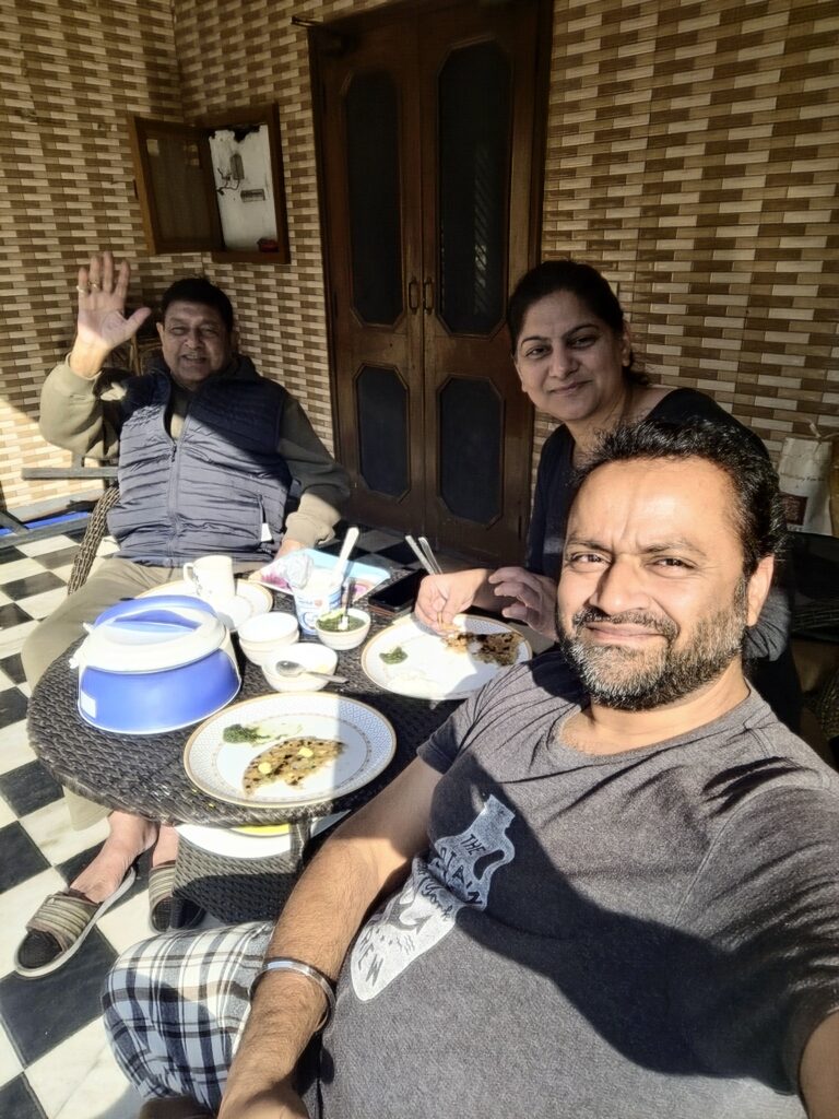 Yogz and Ruby having breakfast with family at home in Ludhiana